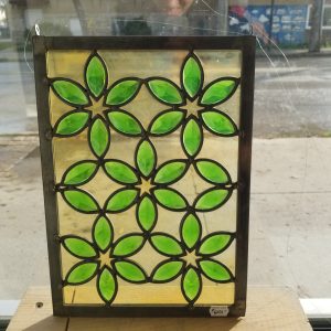 Lead Came Panel with Green Jewels