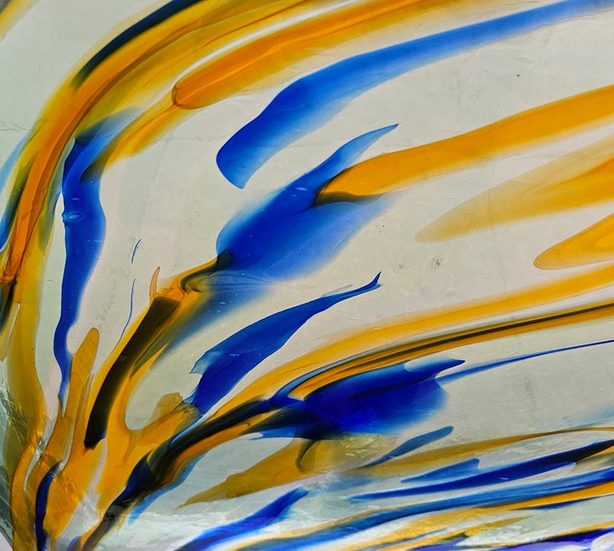 Beautiful White Yellow and Blue Marbled Glass