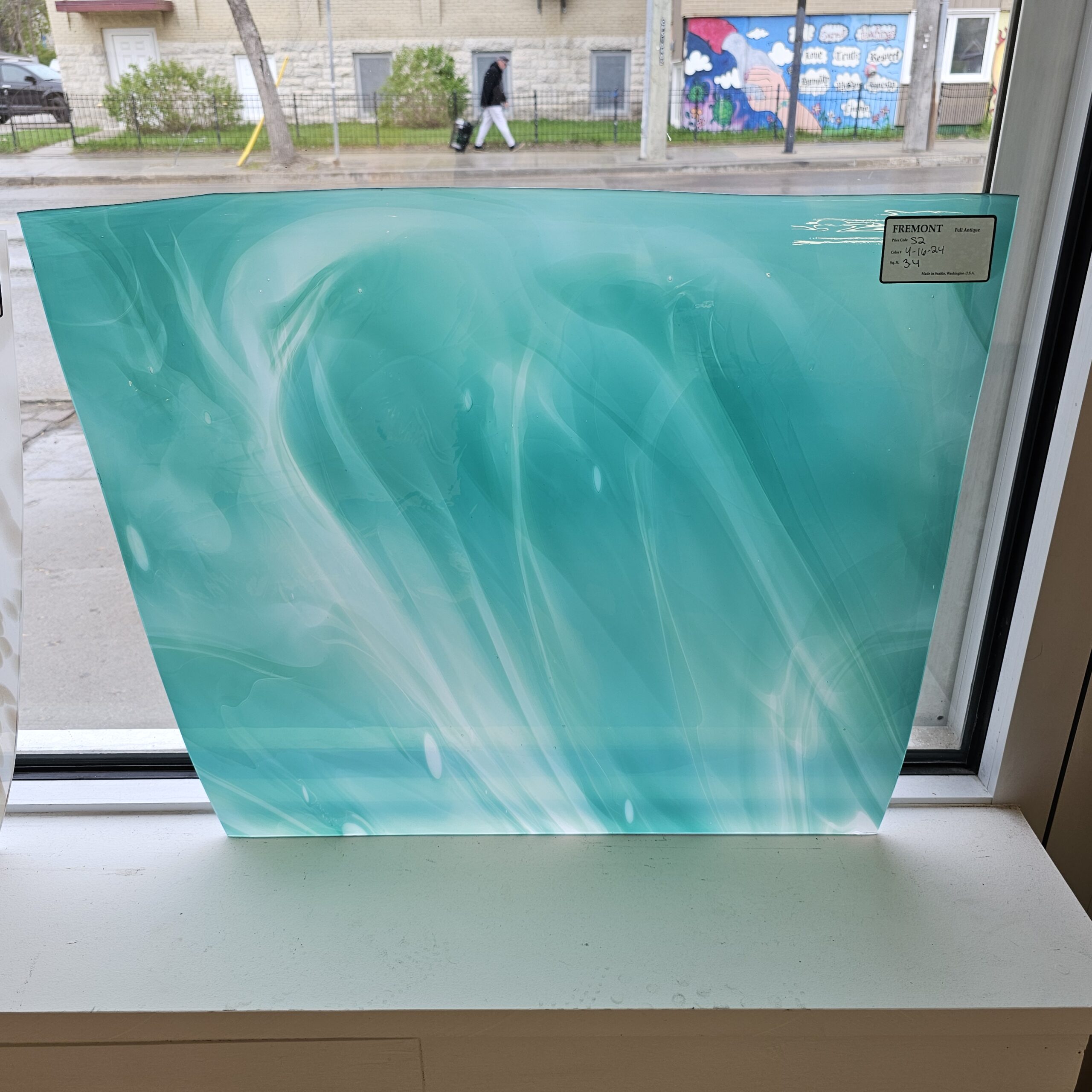 Fremont Hand Blown Turquoise and White Opal Swirl - Image 4